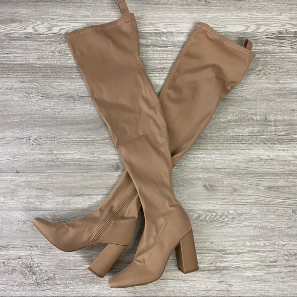 NWOT MissGuided Tan Tall Over the Knee Boots - Picture 1 of 11